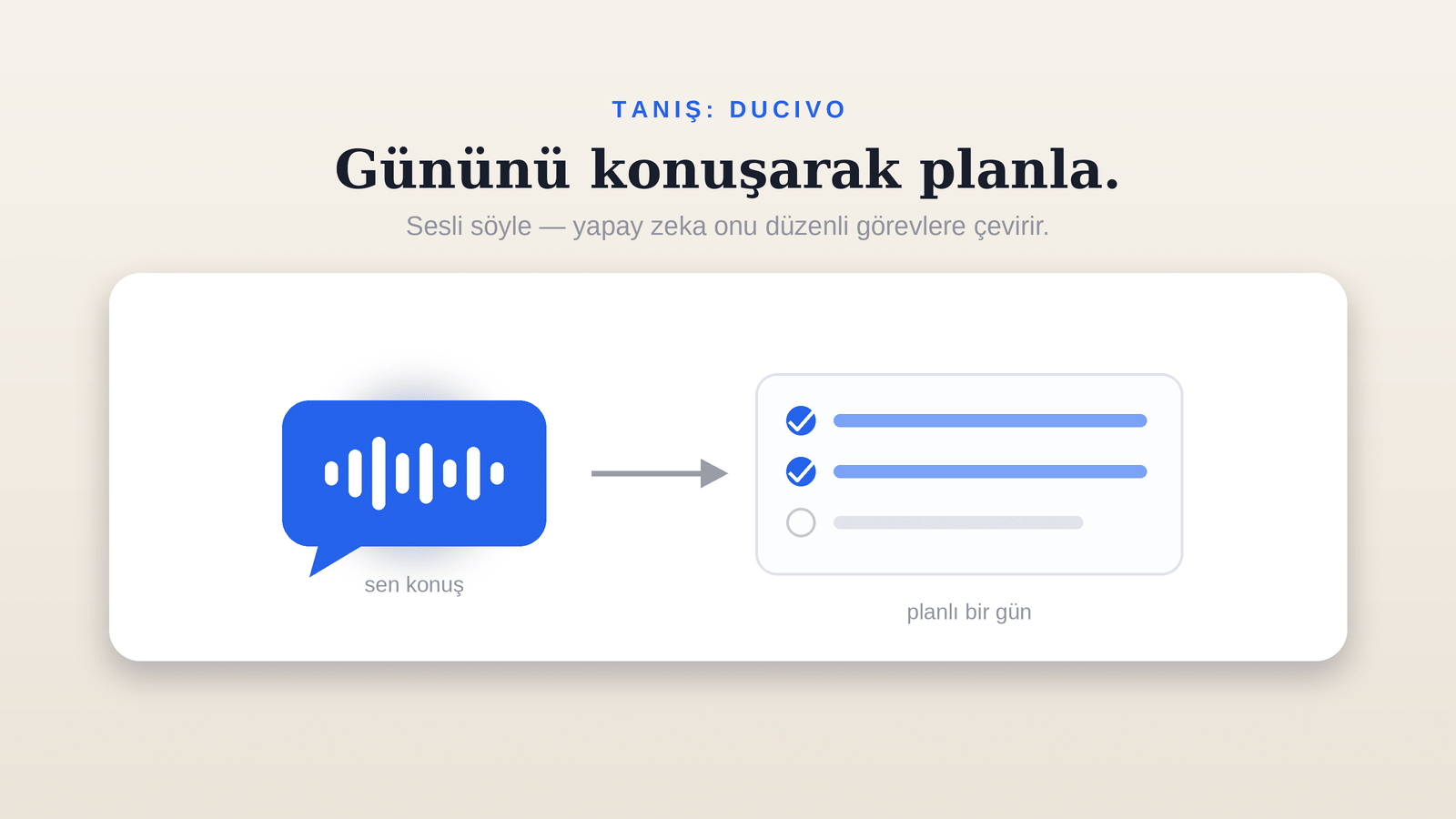 Konuşarak planlama: bir ses balonu düzenli bir görev listesine dönüşüyor.